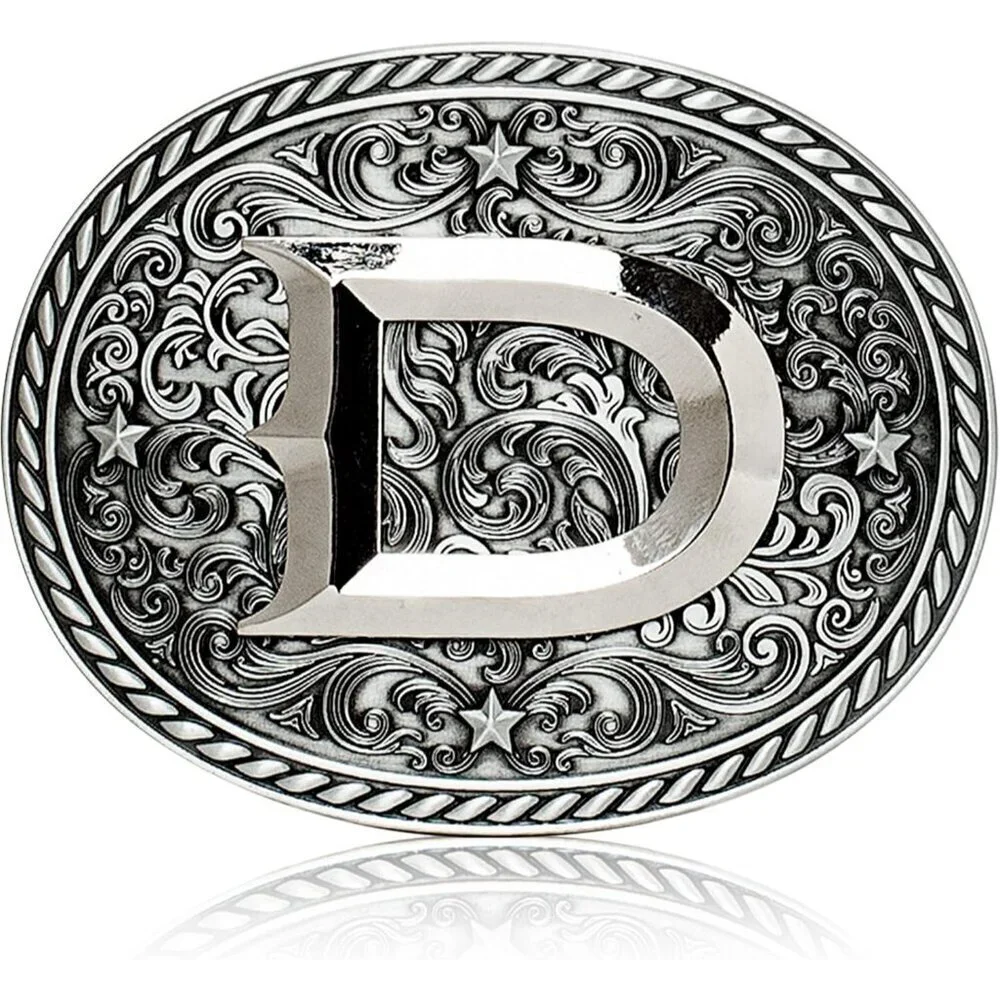 Women's Silver D Cowgirl Initial Large Letter Zinc Alloy Imported Belt Buckles
